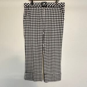 Trina Turk Houndstooth Belted Black White Womens Wide Leg Trouser Pants 12